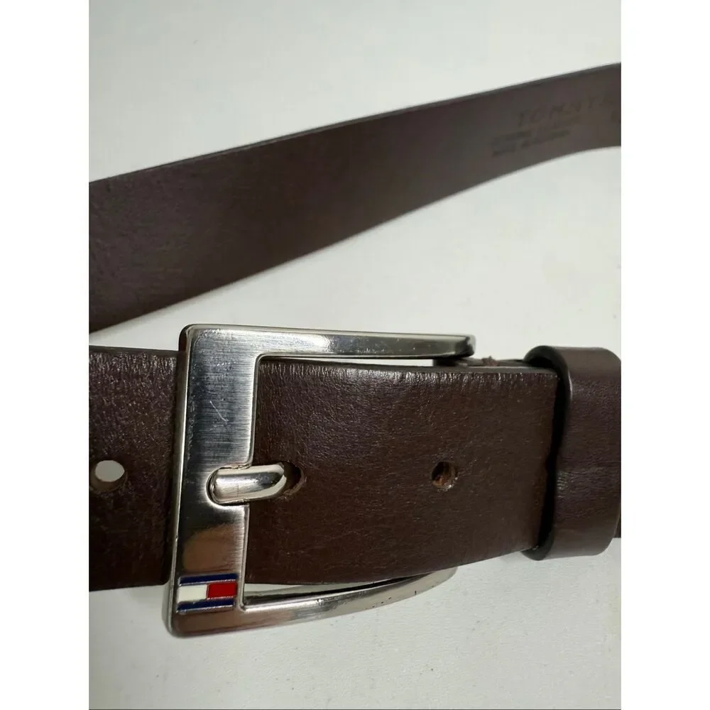 Tommy Hilfiger Brown Genuine Leather Belt Size 36” See Description
